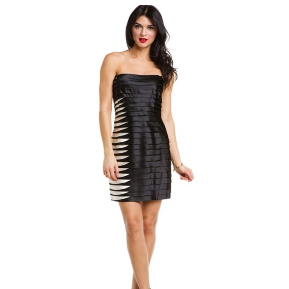 BCBGMaxAzria Laser Cut Tiered Satin Strapless Cocktail Dress Size 10 NWT